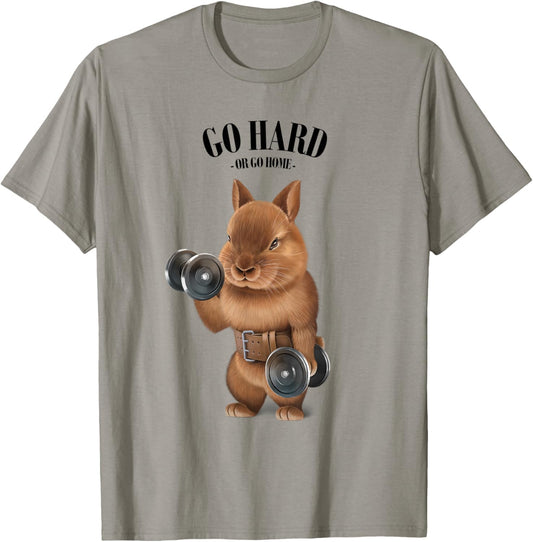 Dwarf Rabbit Muscle Training with Dumbbell in Fitness Gym T-Shirt - T-Shirt | Sand