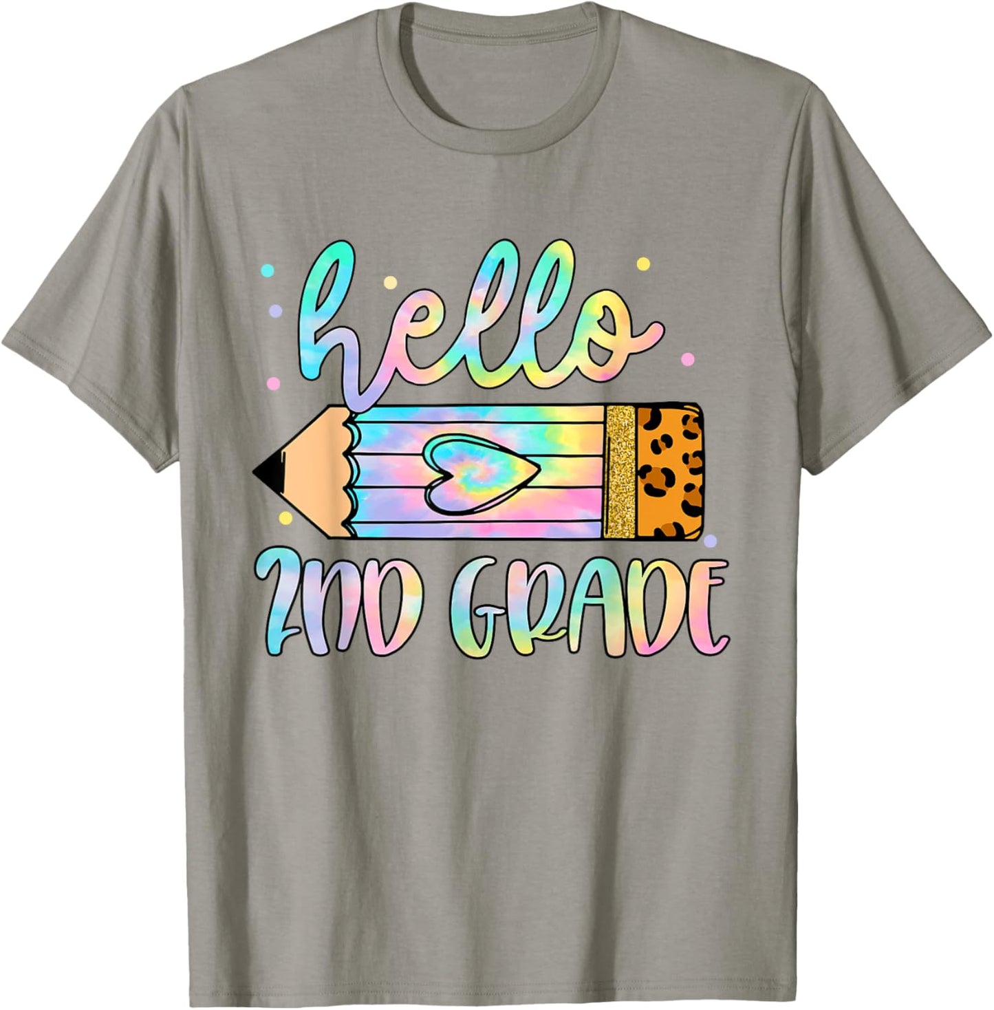 Back To School Hello 2nd Grade Leopard Tie Dye Pencil Kids T-Shirt - T-Shirt | Sand