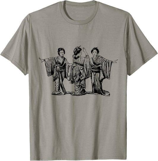 Antique Illustration Of 3 Japanese Geishas Timeless Elegance T-Shirt - T-Shirt | Sand
