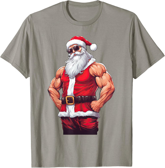 Muscular Santa Claus Bodybuilding Fitness Gym Christmas Xmas T-Shirt - T-Shirt | Sand