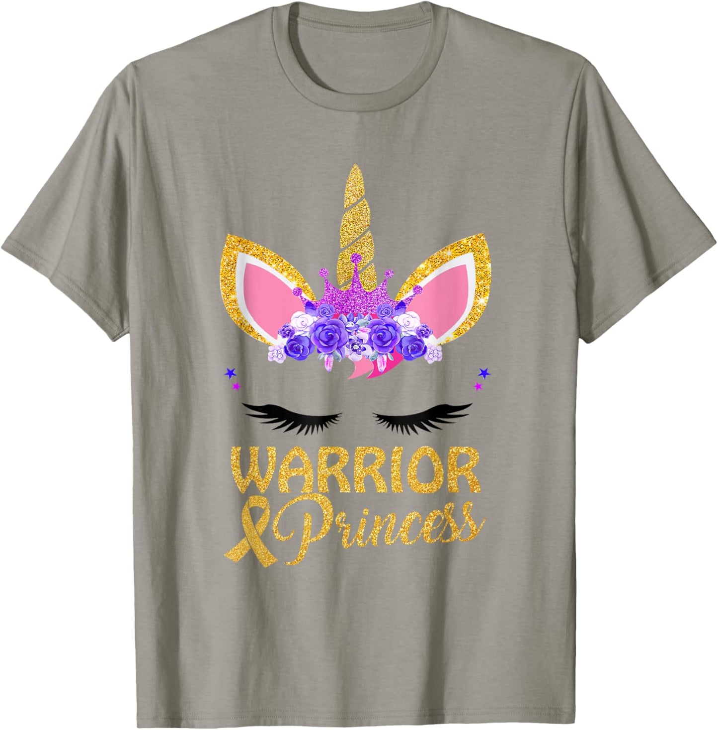 Childhood Cancer Awareness Unicorn Warrior Princess T-Shirt - T-Shirt | Sand