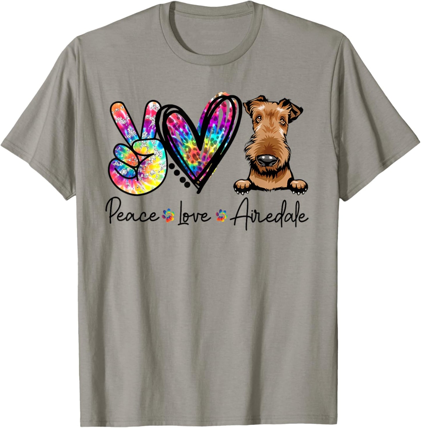 Peace Love Airedale Funny Tie Dye Dog Lovers Men Women Girls Kids T-Shirt - T-Shirt | Sand