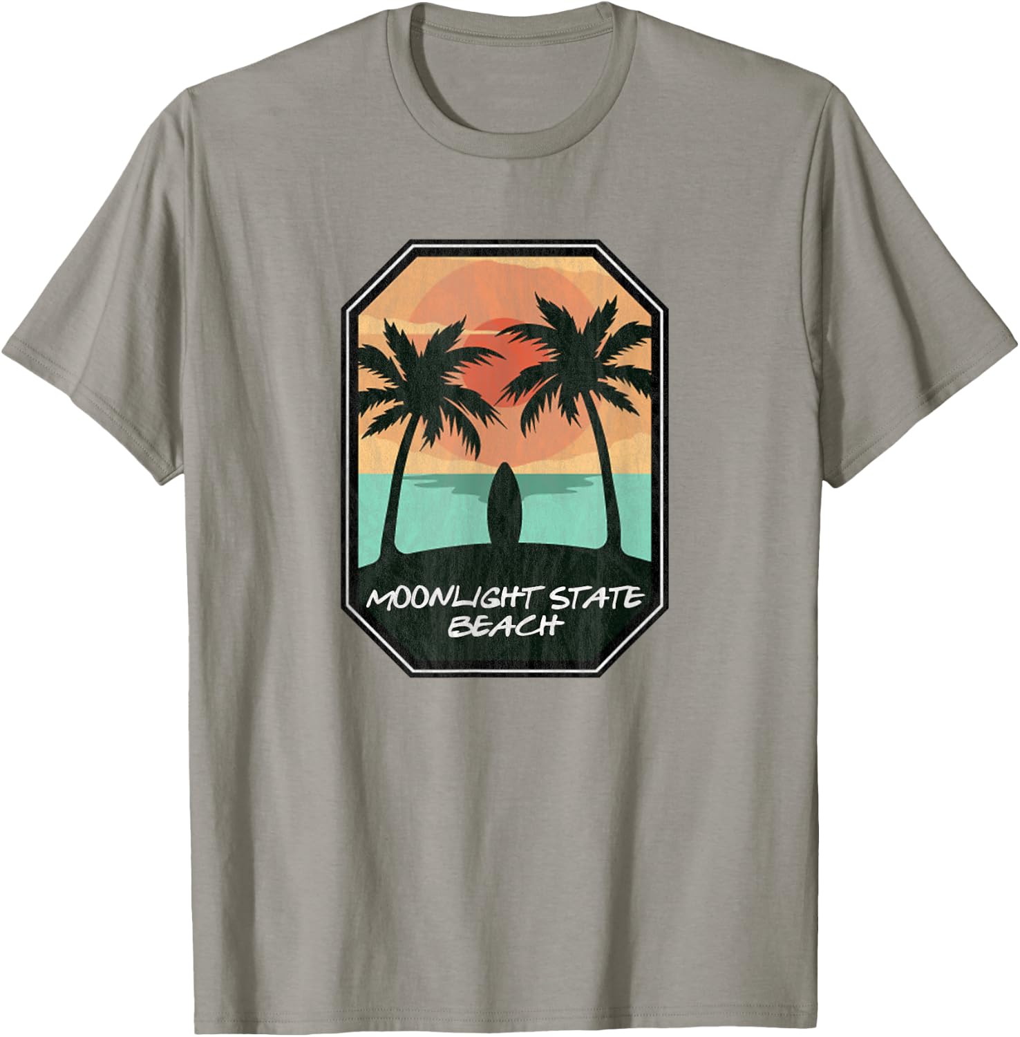 Moonlight State Beach Encinitas CA - Retro Surf Print T-Shirt - T-Shirt | Sand