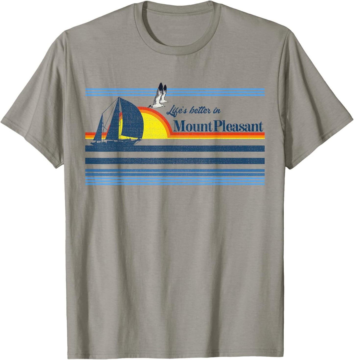 Mount Pleasant SC - Beach Retro 70s 80s Sailing Boat Sunset T-Shirt - T-Shirt | Sand