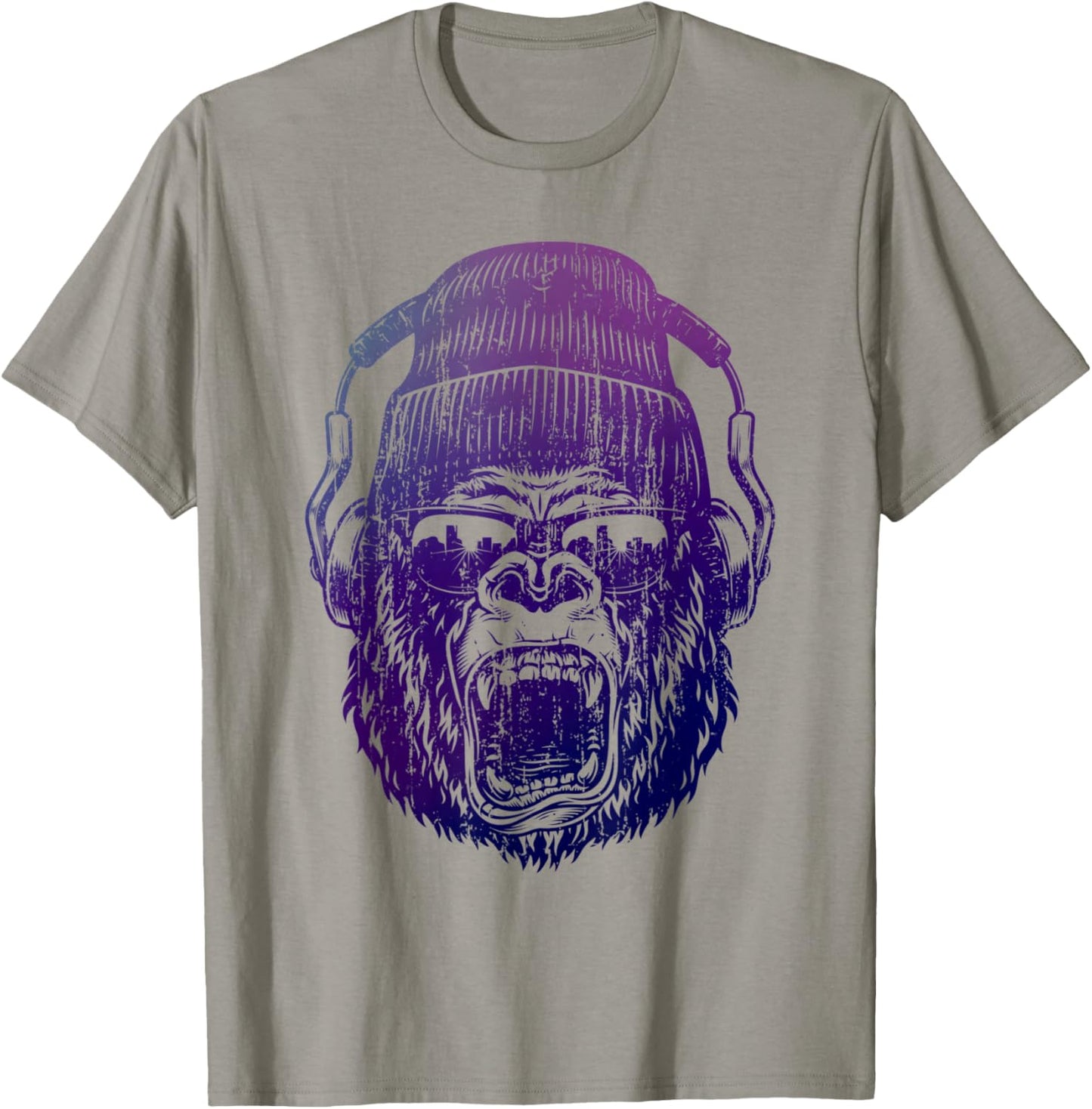 funky Monkey Chimp With Sunglasses And Headphones Funny T-Shirt - T-Shirt | Sand