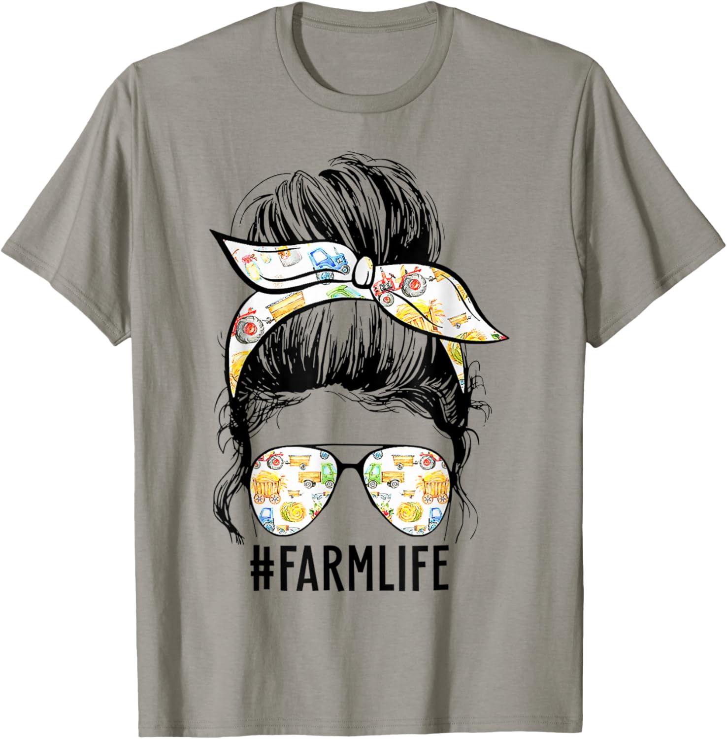 Farm Life Messy Bun Farm Wife Funny Farm Mom Mother's Day T-Shirt - T-Shirt | Sand