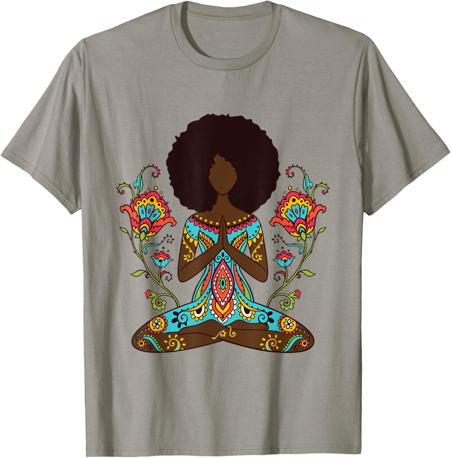 Afro Hair Black Girl Yoga Zen Mandala Meditation T-Shirt - T-Shirt | Sand