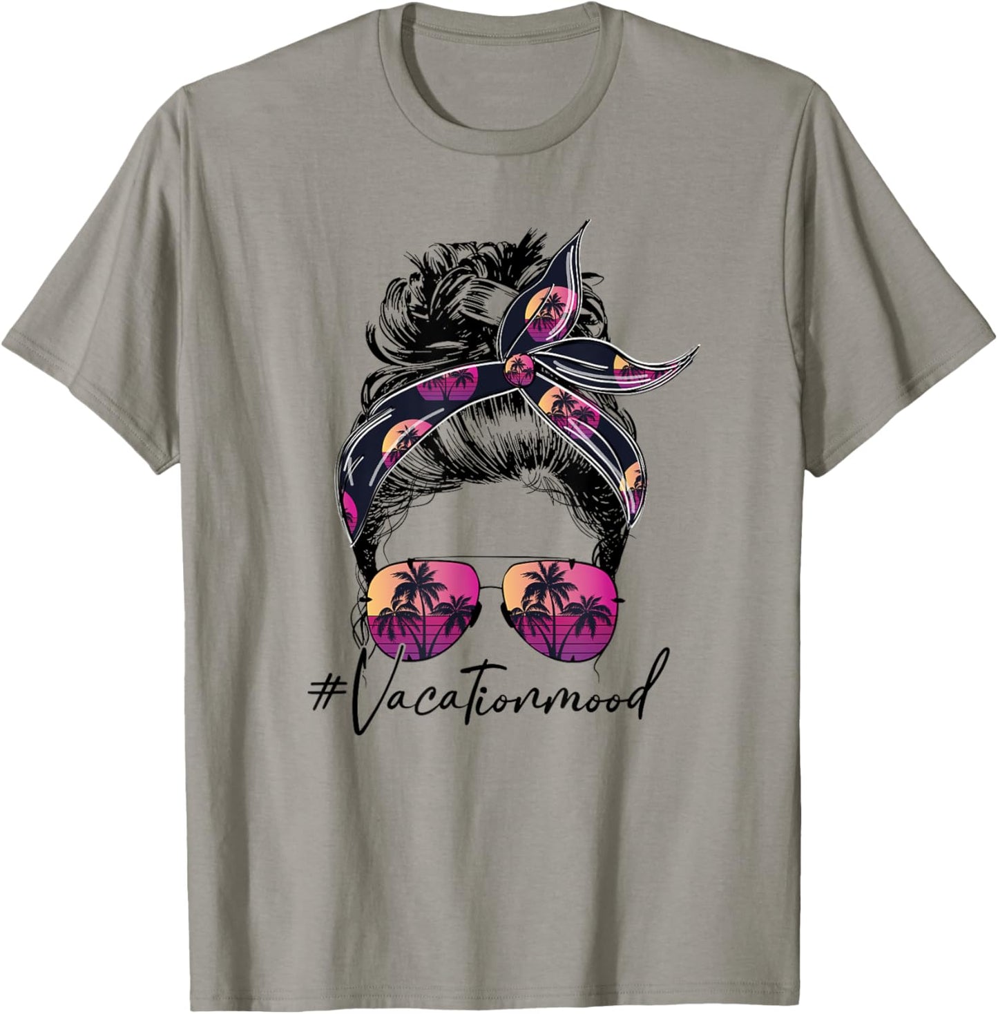 Vacation Mood Messy Bun Sunglasses Family Matching T-Shirt - T-Shirt | Sand