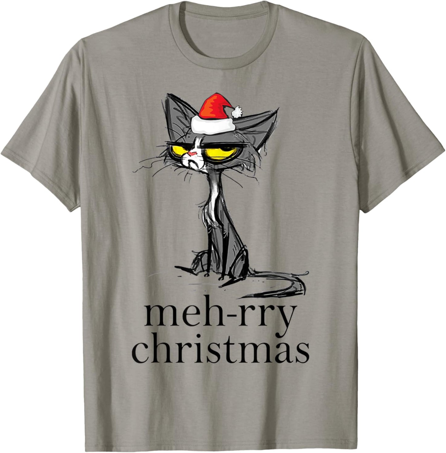 Funny Meh Cat Mehrry Christmas Cat Lover Xmas Holiday Pajama Men Women Kids T-Shirt - T-Shirt | Sand