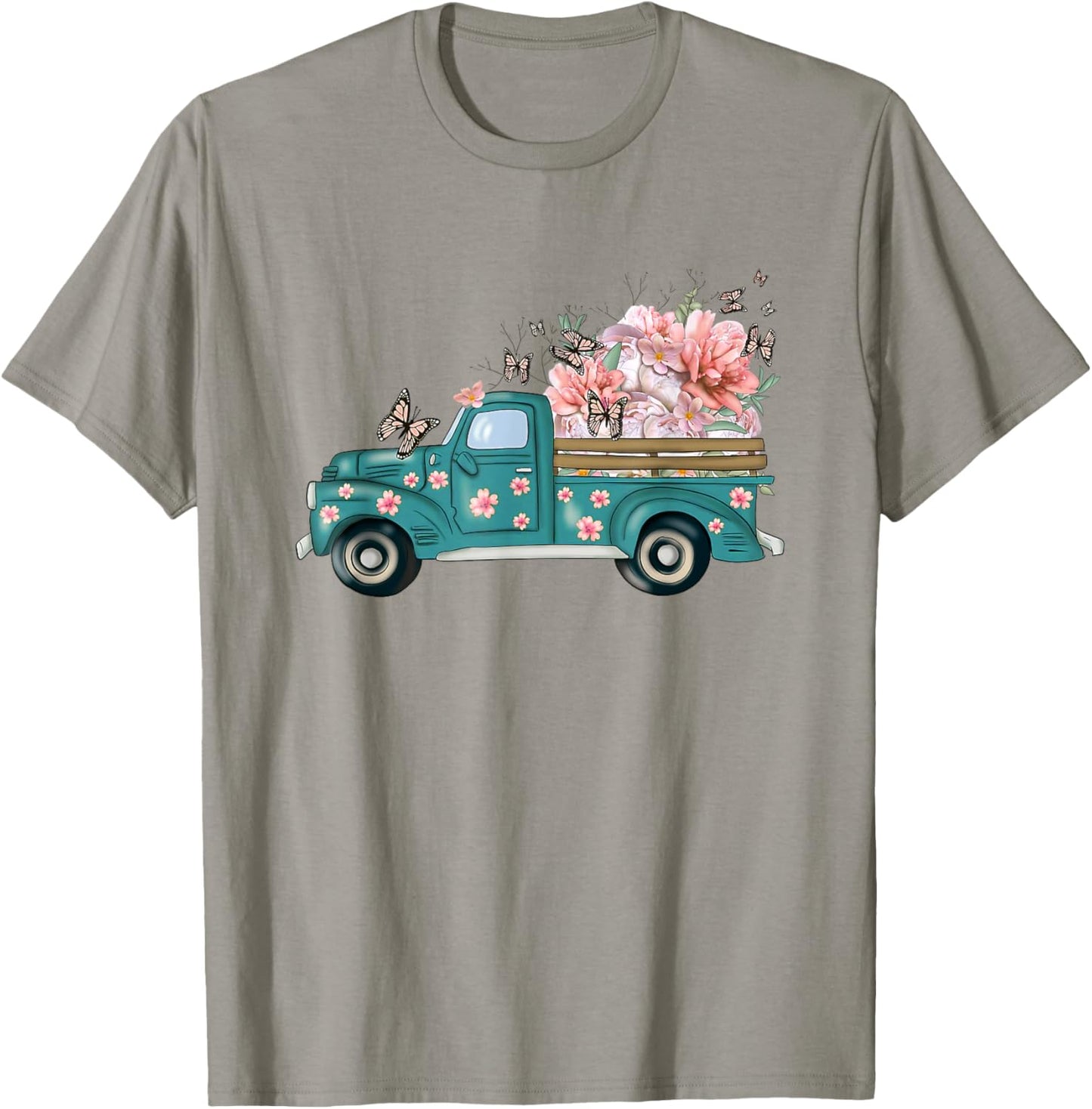 gJjV Spring Truck Cute Butterfly Floral Lover T-Shirt - T-Shirt | Sand