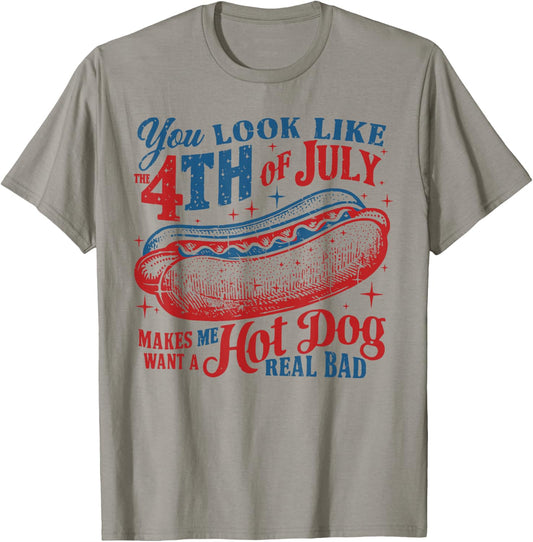 Funny You Look Like 4th Of July Hot Dog Wiener Men Women T-Shirt - T-Shirt | Sand