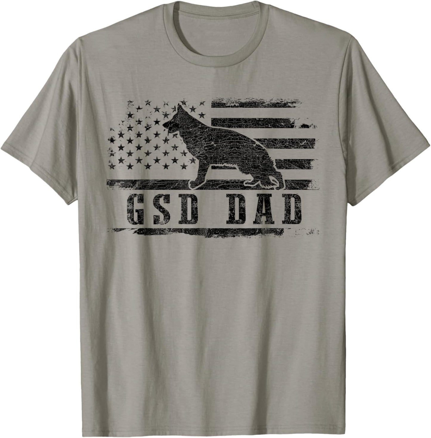 GSD Dad Distressed American Flag German Shepherd Dog T-Shirt - T-Shirt | Sand