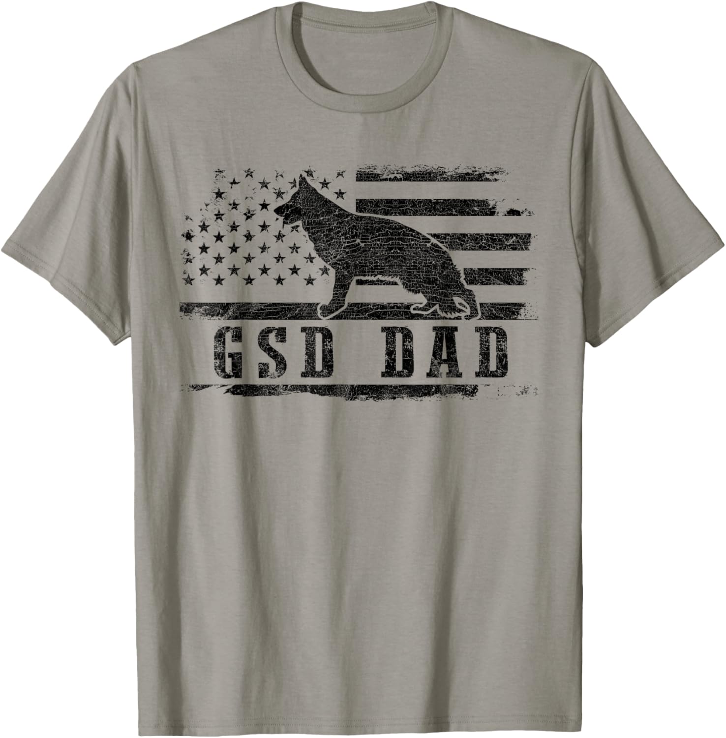 GSD Dad Distressed American Flag German Shepherd Dog T-Shirt - T-Shirt | Sand