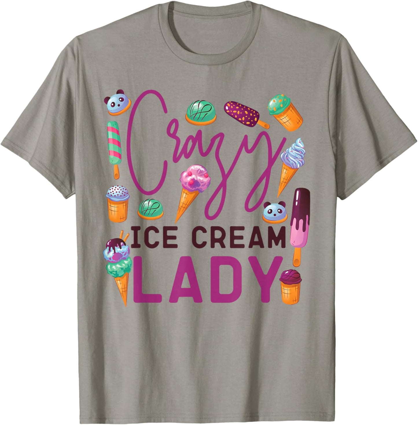 Ice Cream Girl Cone Popsicle Crazy Ice Cream Lady T-Shirt - T-Shirt | Sand
