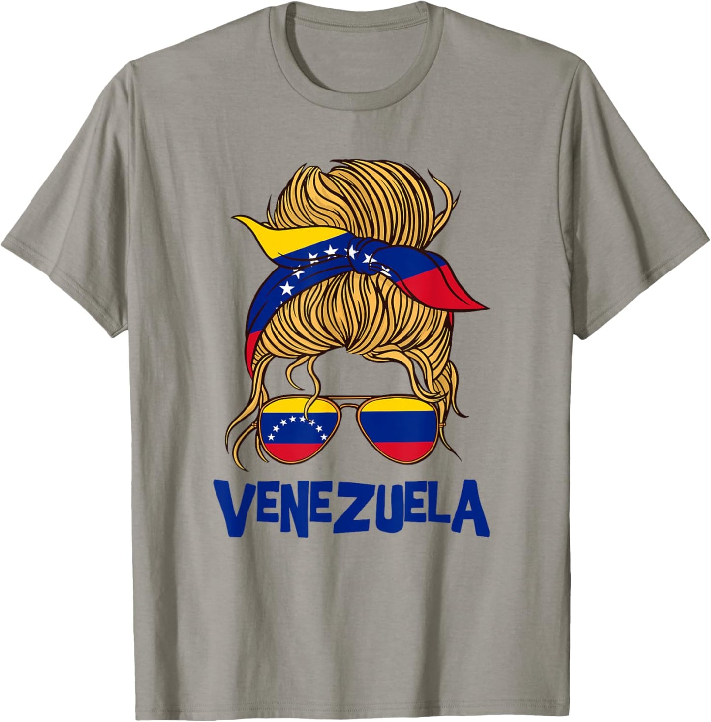 Venezuelan flag messy bun girl sunglasses Latina pride look T-Shirt - T-Shirt | Sand
