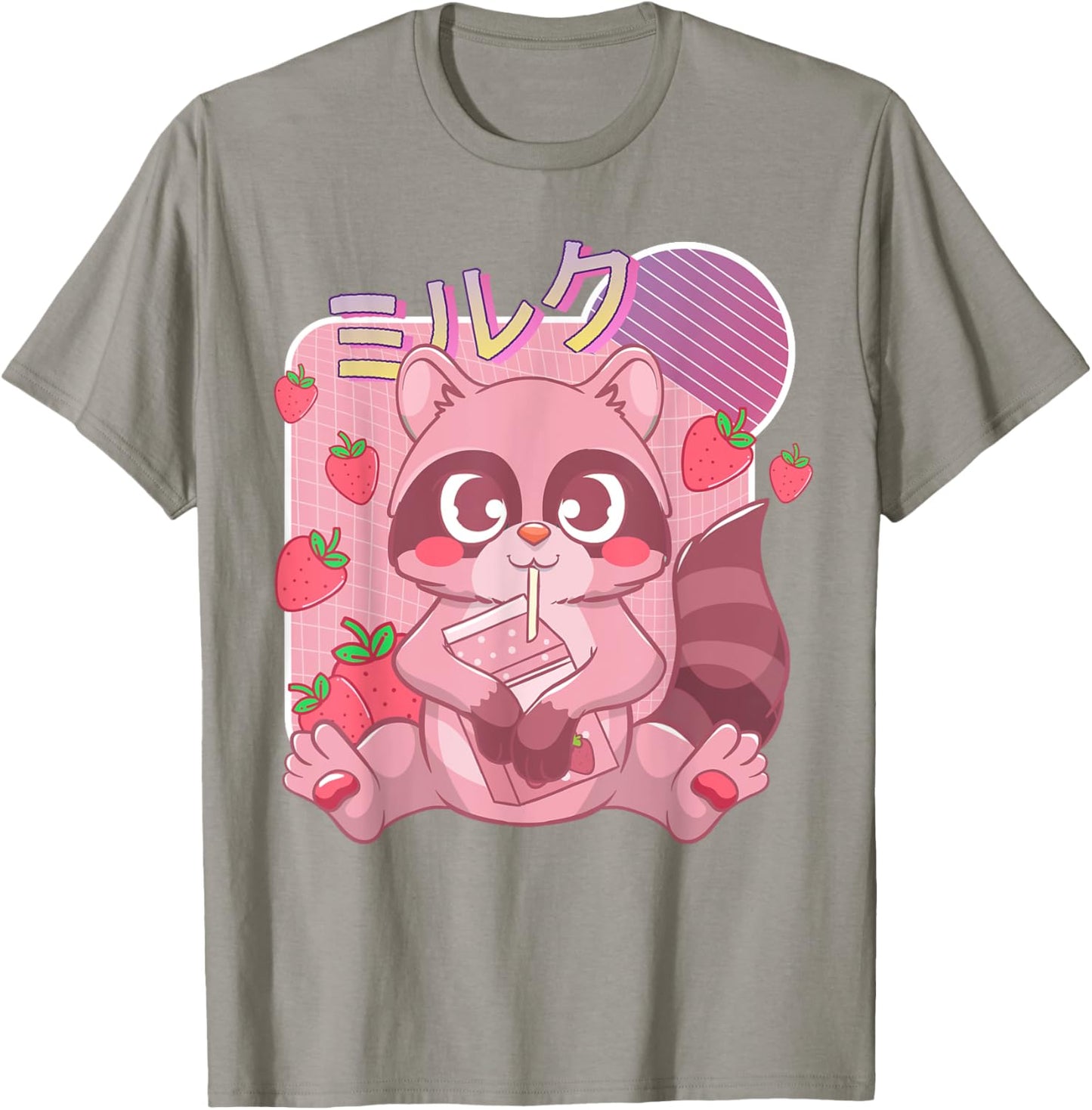 Funny Kawaii Raccoon Strawberry Milk Shake Japanese Anime T-Shirt - T-Shirt | Sand