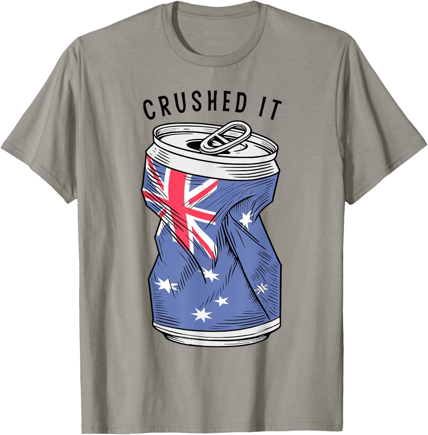 Australian Flag Beer Can Australia Aussie Funny Crushed It T-Shirt - T-Shirt | Sand