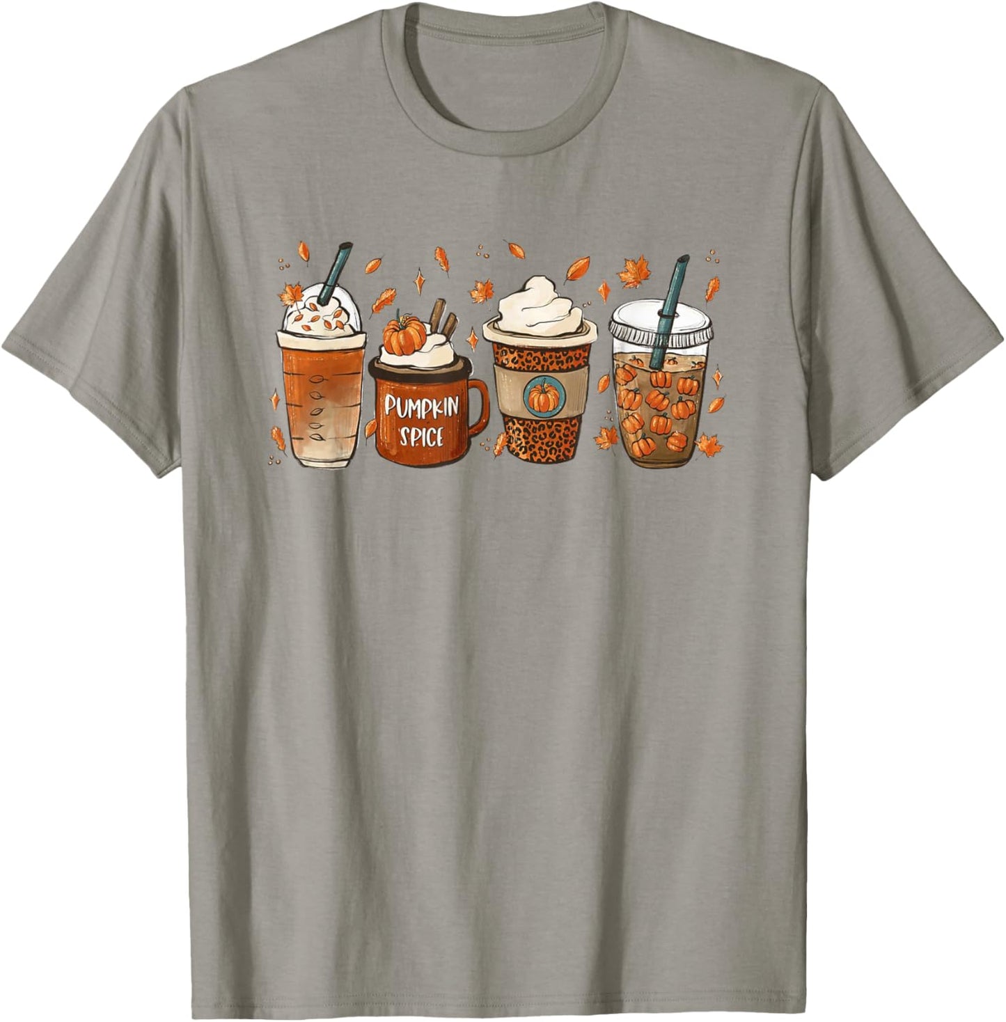 Fall Coffee Pumpkin Spice Latte Iced Warm Cozy Autumn Orange T-Shirt - T-Shirt | Sand