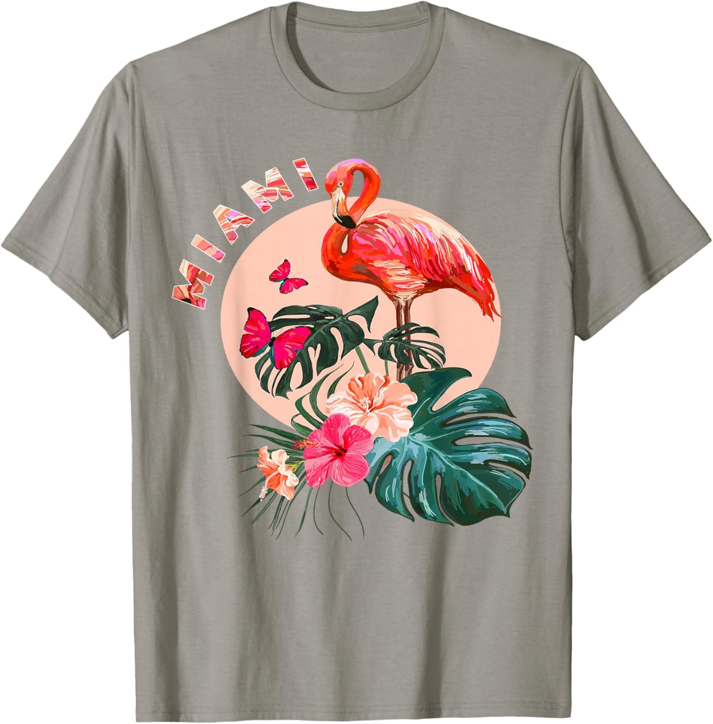 Miami Beach Florida Flamingo Sunset - Flowers Miami Souvenir T-Shirt - T-Shirt | Sand