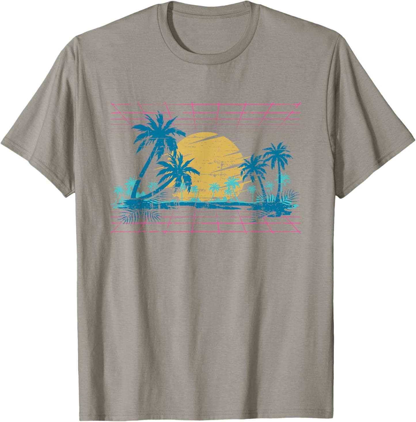 Sunset Palm Trees Beach 80s Art Vaporwave Tropical Summer T-Shirt - T-Shirt | Sand