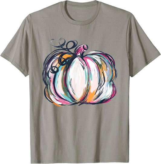 Watercolor Pumpkin Colorful Pumpkin Sublimation Thanksgiving T-Shirt - T-Shirt | Sand