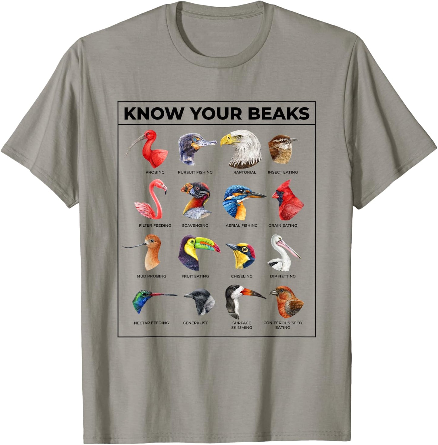 Know Your Beaks Types of Birds Shirt for Ornithologist T-Shirt - T-Shirt | Sand