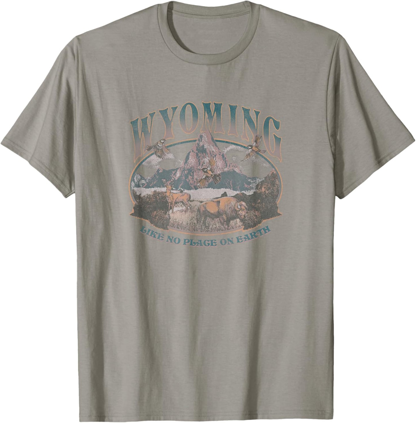 Earth Day Wyoming Like No Place On Earth Mountain Scene T-Shirt - T-Shirt | Sand