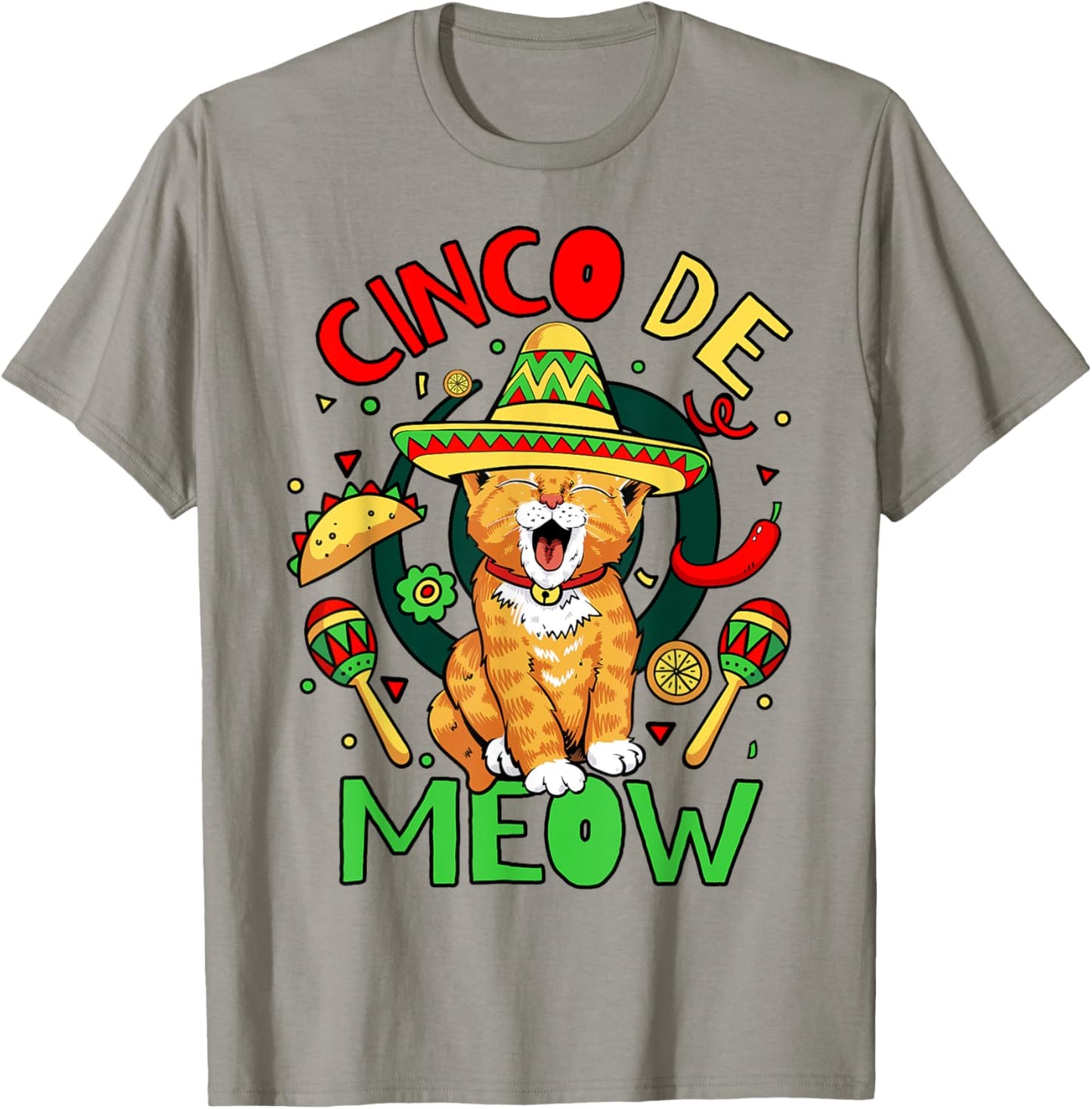 Cinco De Meow Funny Cinco De Mayo Cat Party T-Shirt - T-Shirt | Sand