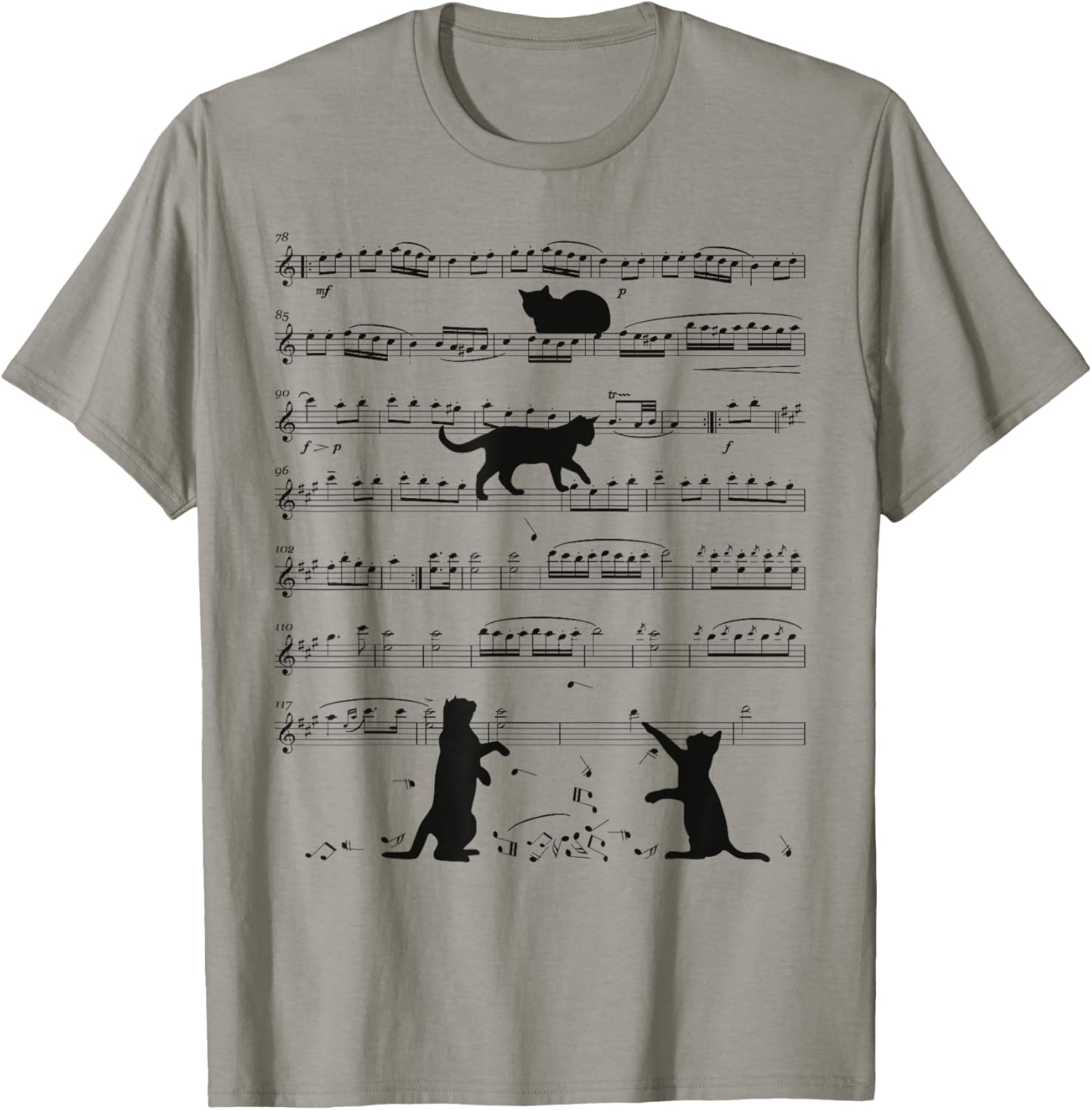 Music Cat Lover Funny Musician Notes Kitten Playing Music T-Shirt - T-Shirt | Sand