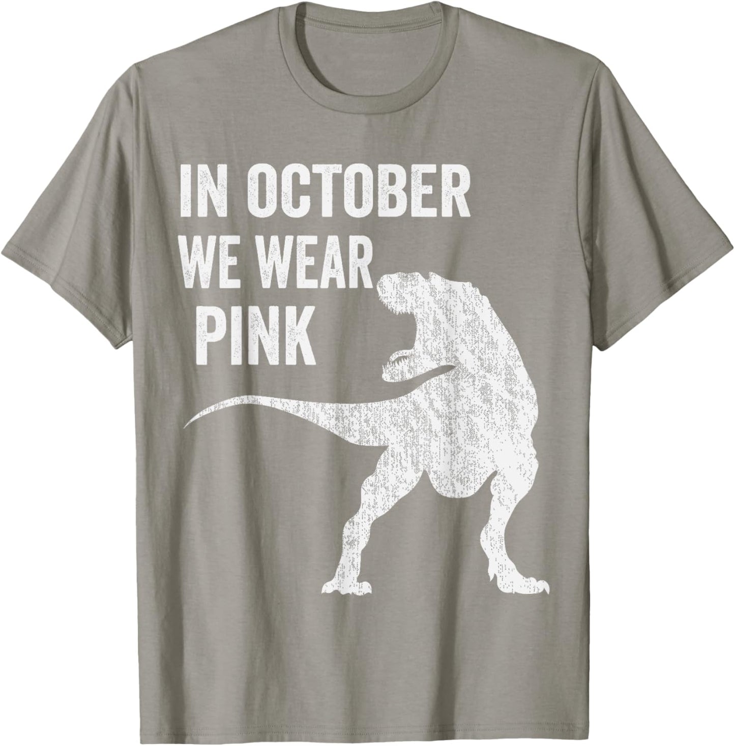 In October We Wear Pink Dinosaur Trex Breast Cancer Kids T-Shirt - T-Shirt | Sand