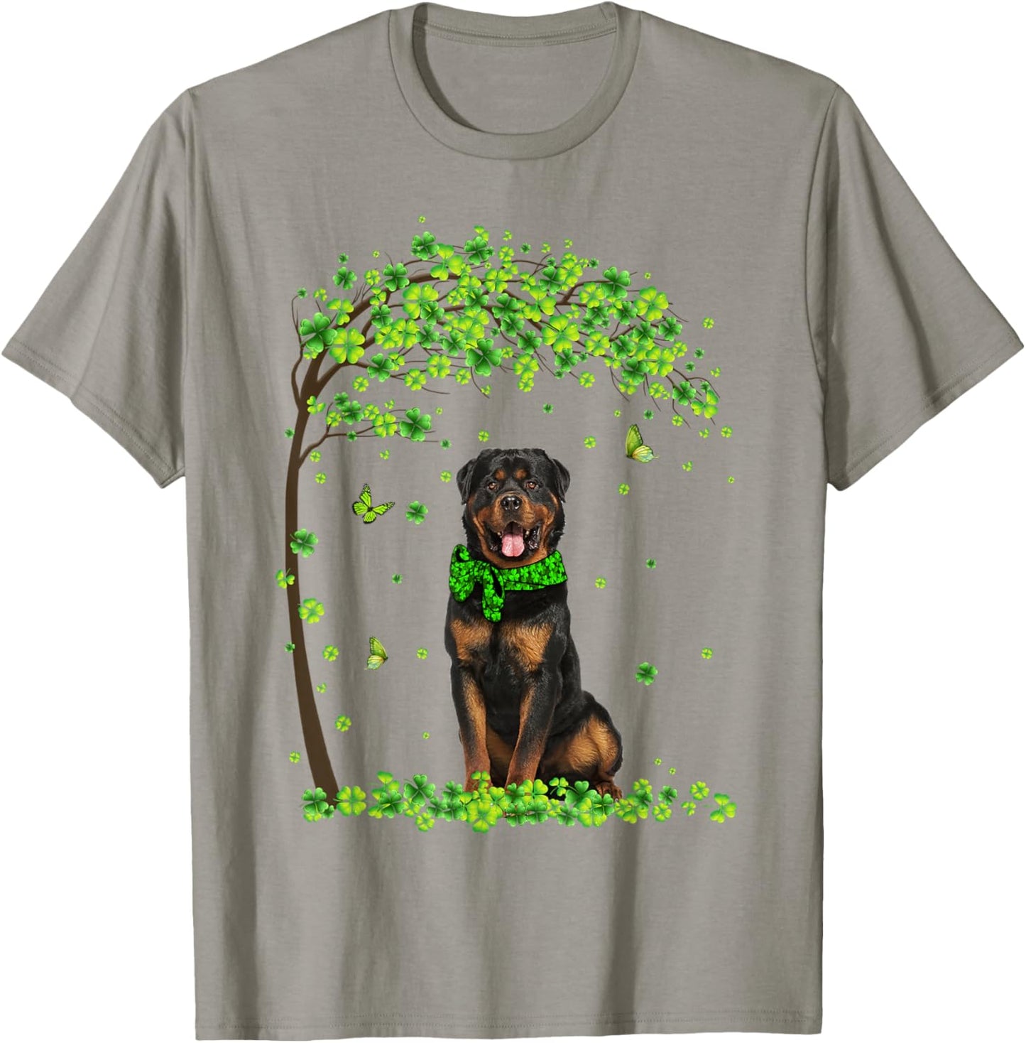 Rottweiler Dog Shamrock Green Butterfly St Patrick's Men Women Kids T-Shirt - T-Shirt | Sand