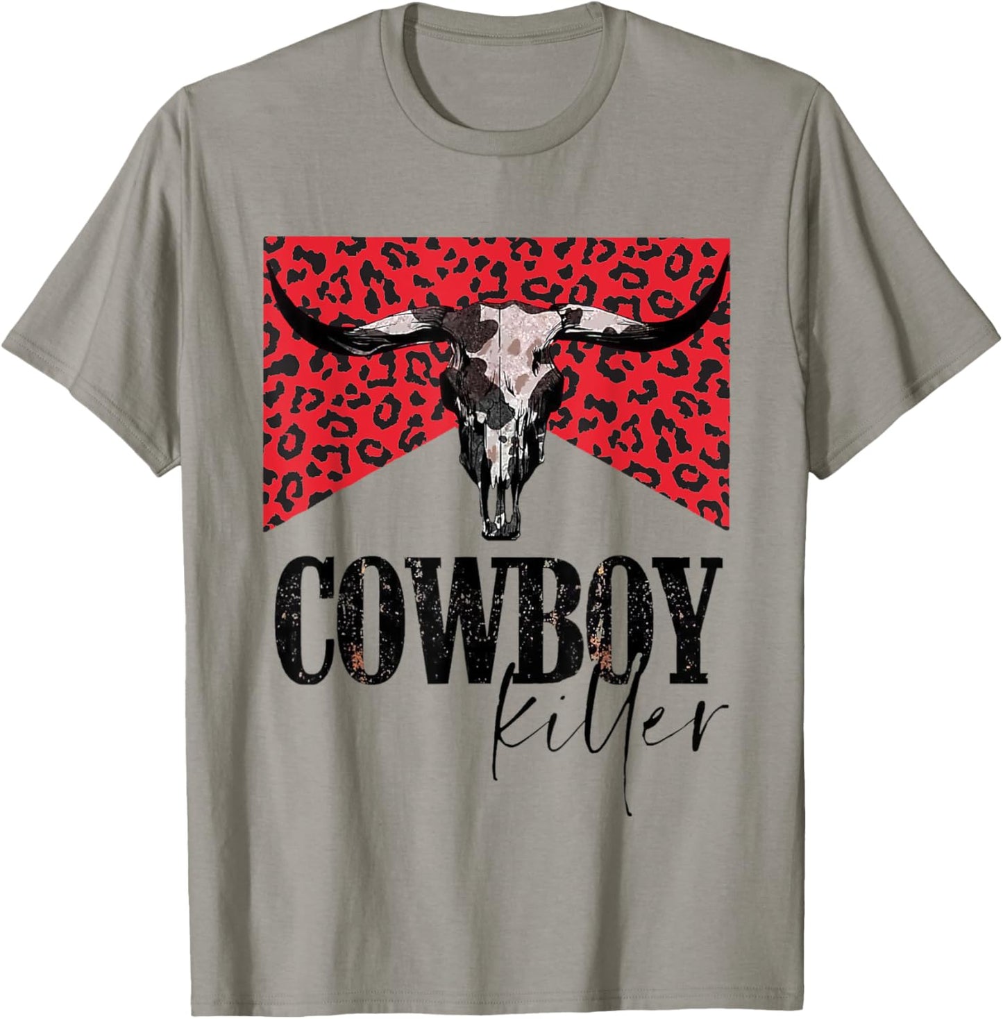 Western Cowgirl Leopard Punchy Cowboy Killers Bull Horn T-Shirt - T-Shirt | Sand