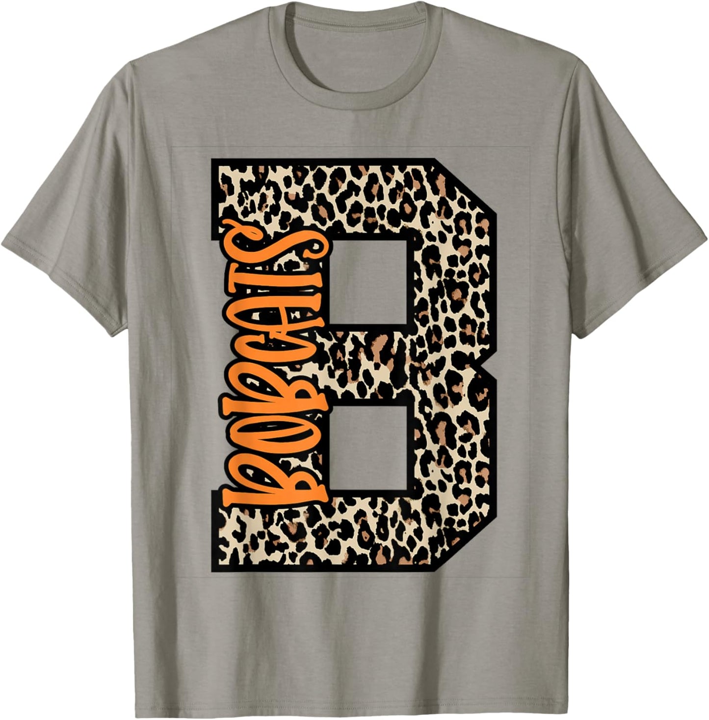 Bobcats Leopard Letter School Spirit Orange T-Shirt - T-Shirt | Sand