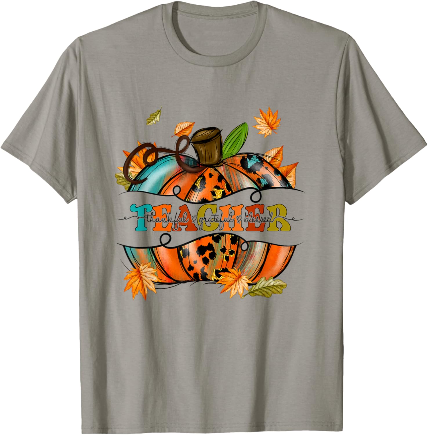 Autumn Fall Outfit Teacher Thankful Grateful Blessed Pumpkin Men Women T-Shirt - T-Shirt | Sand