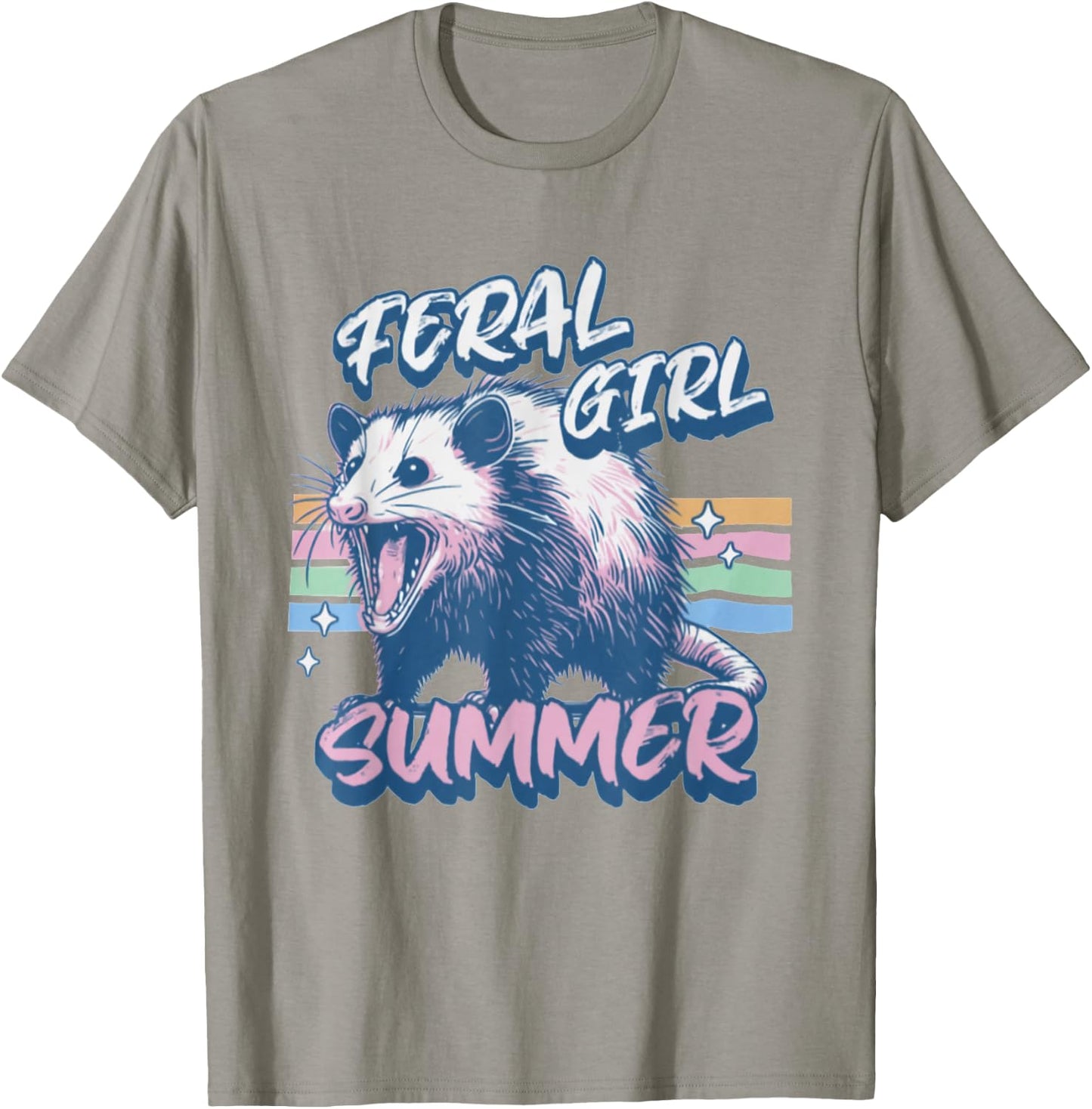 Vintage Feral Girl Summer Opossum Meme Possum Sarcastic T-Shirt - T-Shirt | Sand