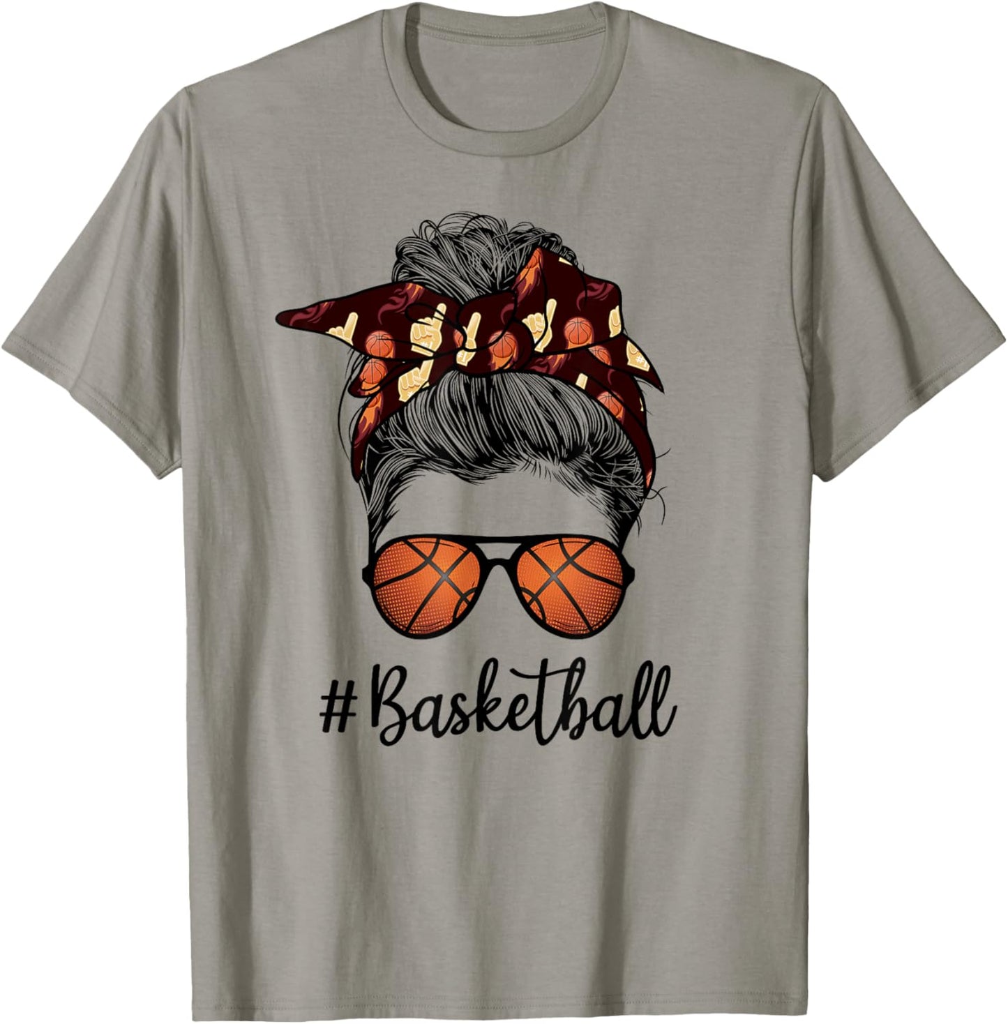 Bleached Life Basketball Mom Leopard Messy bun Glasses T-Shirt - T-Shirt | Sand