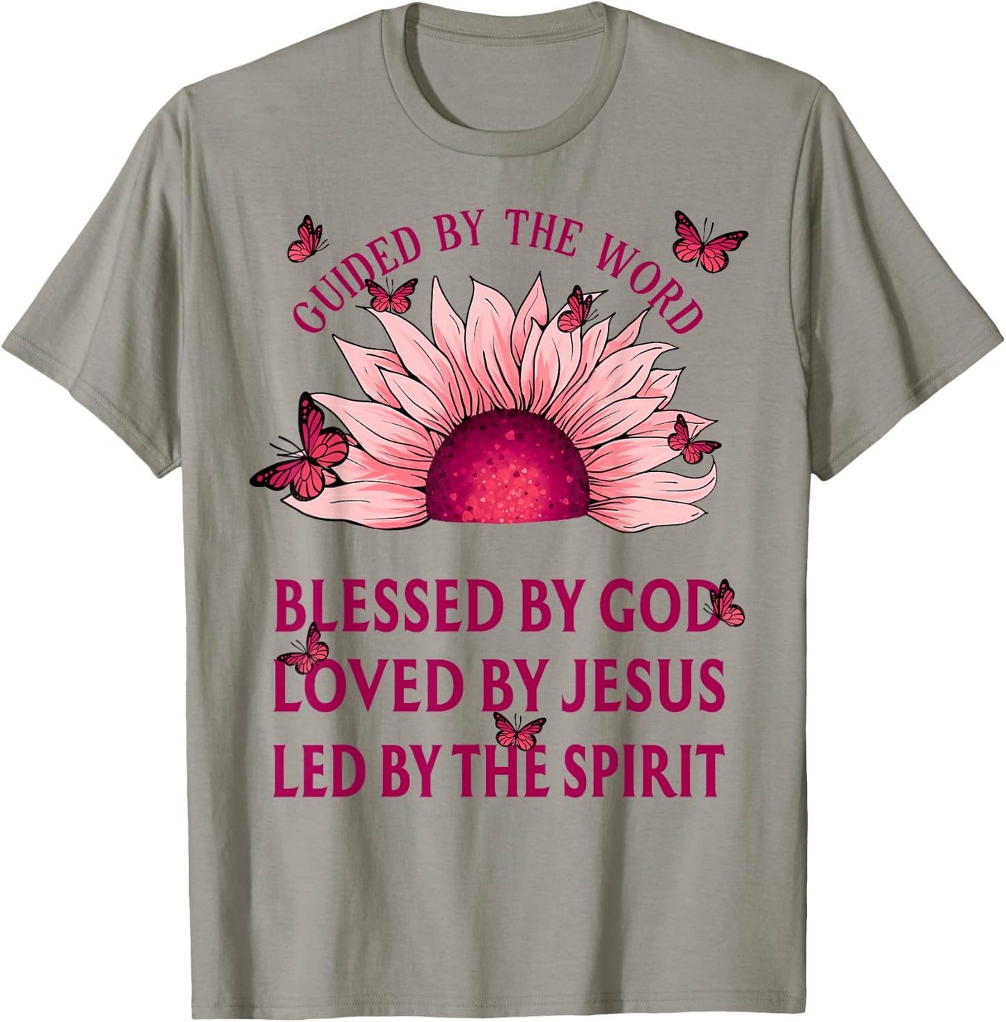 Guided By The Bible Blessed By God Pink Sunflower T-Shirt - T-Shirt | Sand