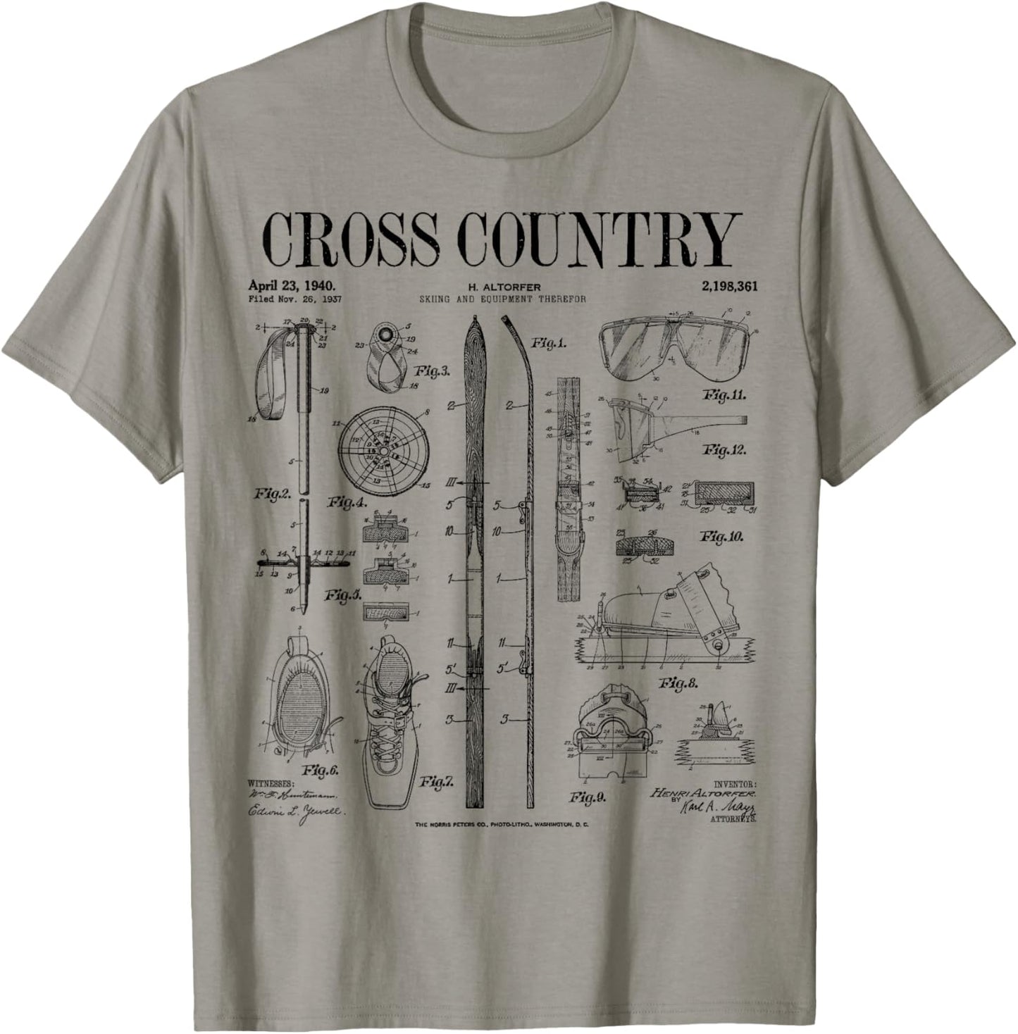 Cross Country Nordic Skiing Ski Vintage Patent Skier Print T-Shirt - T-Shirt | Sand