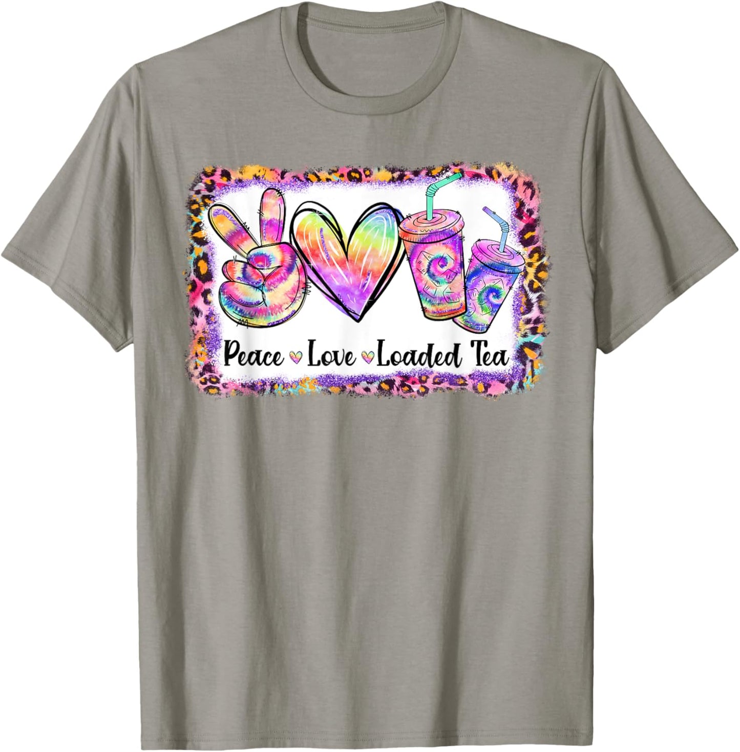 Retro Vintage Peace Love Loaded Tea Lover Tie Dye Pattern T-Shirt - T-Shirt | Sand
