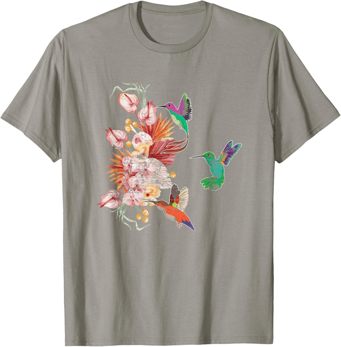 Hummingbird Lover Nature Bird Vintage Flower Hummingbird T-Shirt - T-Shirt | Sand