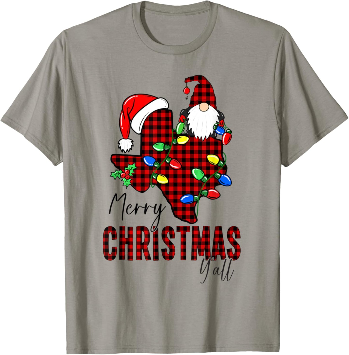 Merry Christmas Y'all Texas State Red Plaid T-Shirt - T-Shirt | Sand