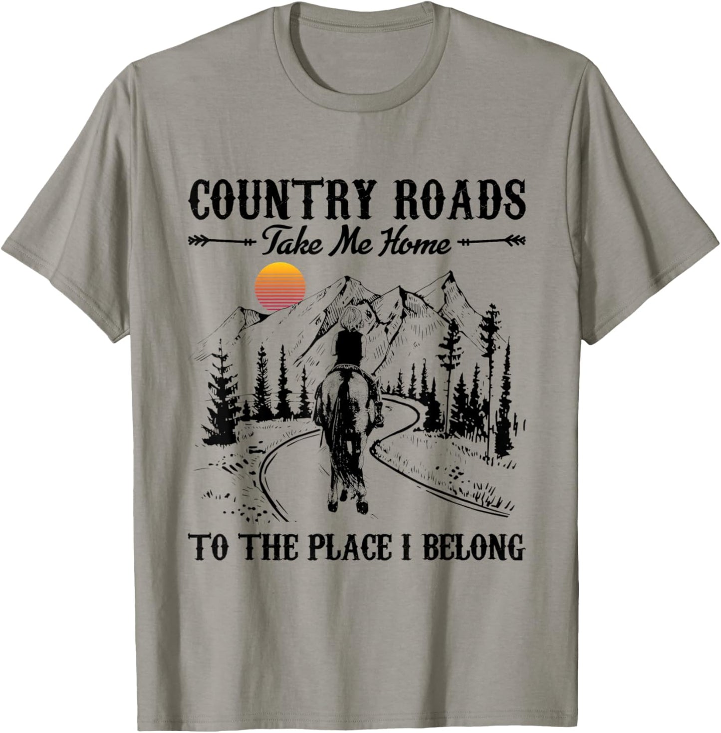 Horse Lover Gift Country Roads Take Me Home Horse Riding T-Shirt - T-Shirt | Sand