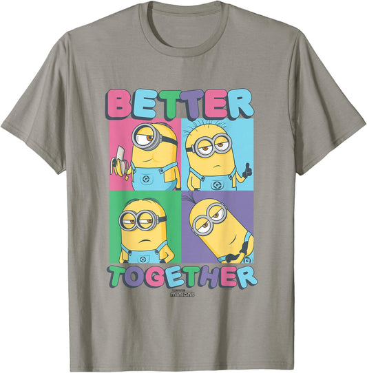 Minions Better Together Group Shot Vintage Big Chest Panels T-Shirt - T-Shirt | Sand