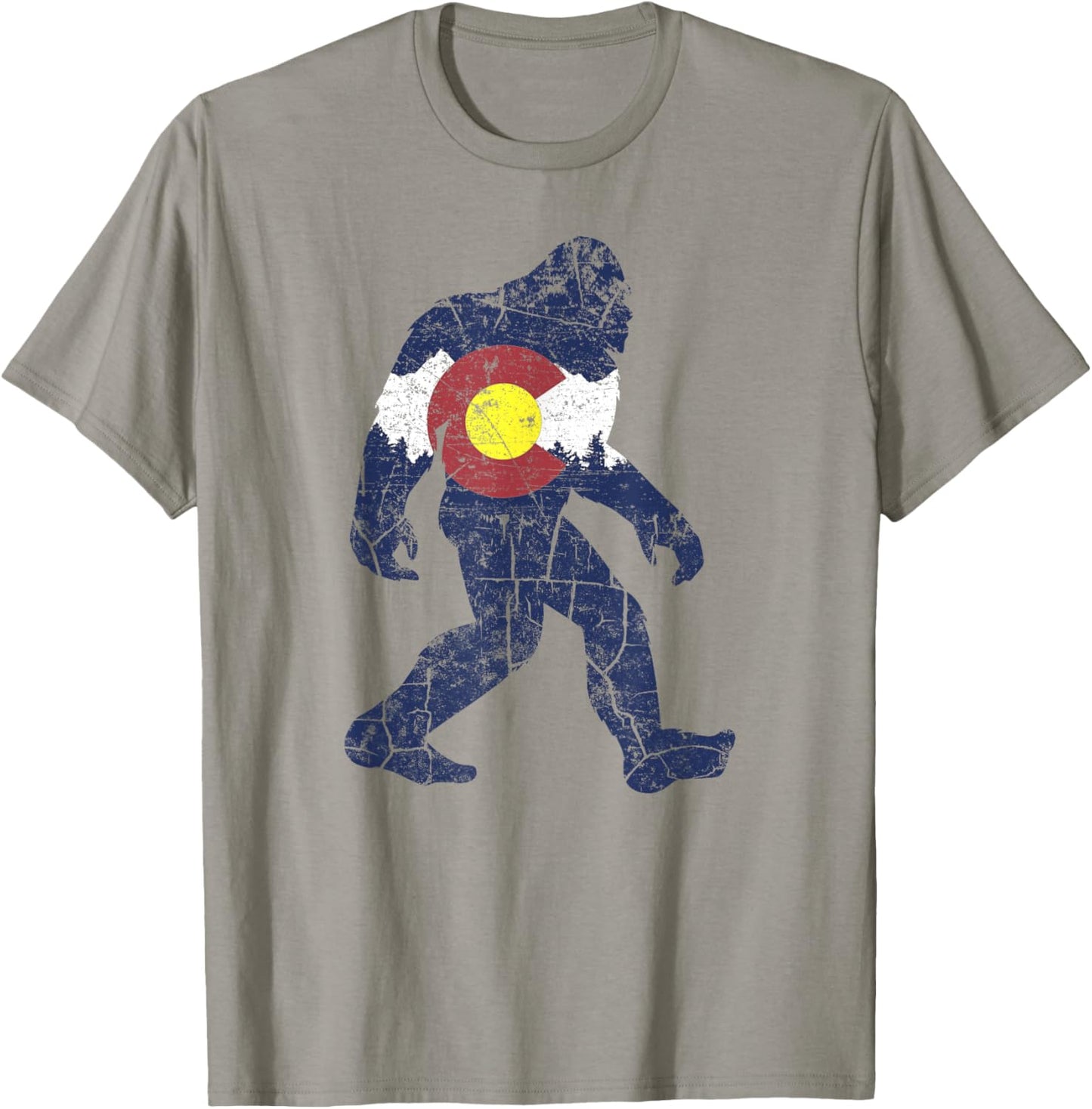 Sasquatch Retro State Flag Colorado Rocky Mountains Skiing T-Shirt - T-Shirt | Sand