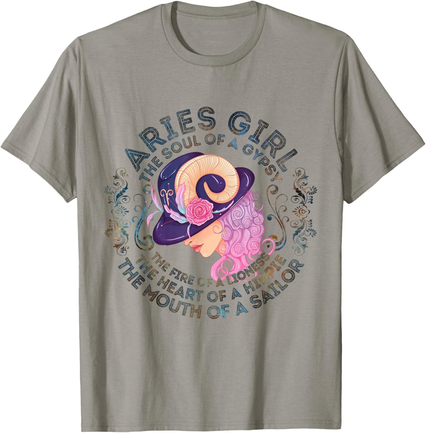 Aries Girl The Soul Of A Gypsy Birthday Hippie Soul T-Shirt - T-Shirt | Sand