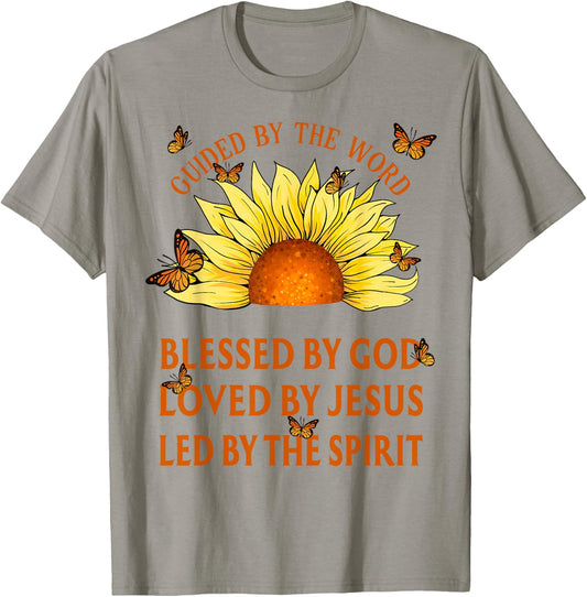 Guided By The Bible Blessed By God Yellow Sunflower T-Shirt - T-Shirt | Sand