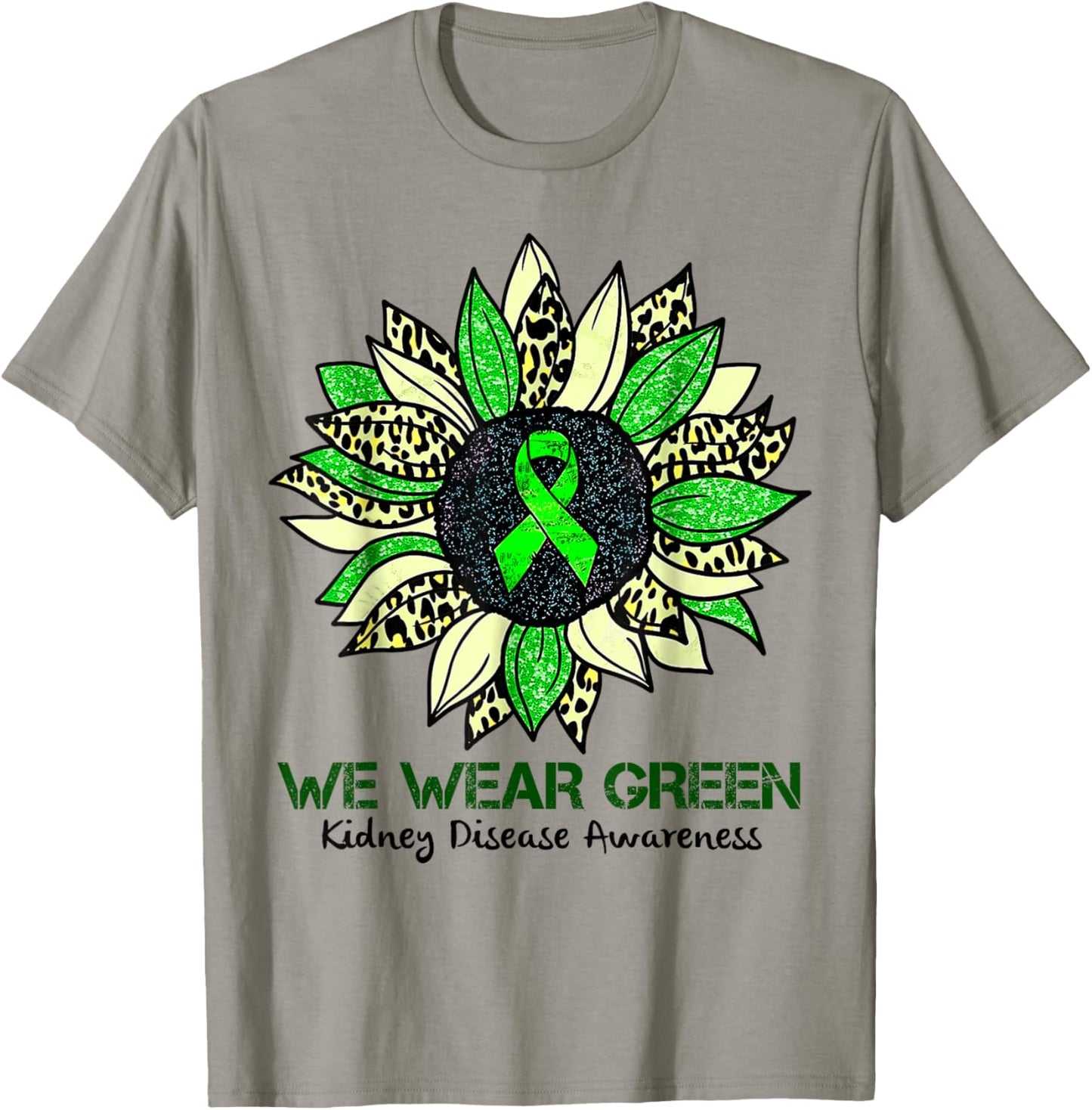 Sunflower We Wear Green Kidney Disease Awareness Warrior T-Shirt - T-Shirt | Sand