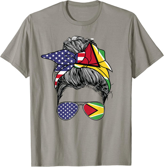 Guyanese Women Girl USA Heritage American Guyana Flag T-Shirt - T-Shirt | Sand