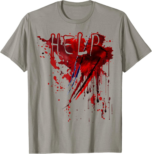 Bloody Shirt Help Blood Splatter Halloween Blood Stained T-Shirt - T-Shirt | Sand