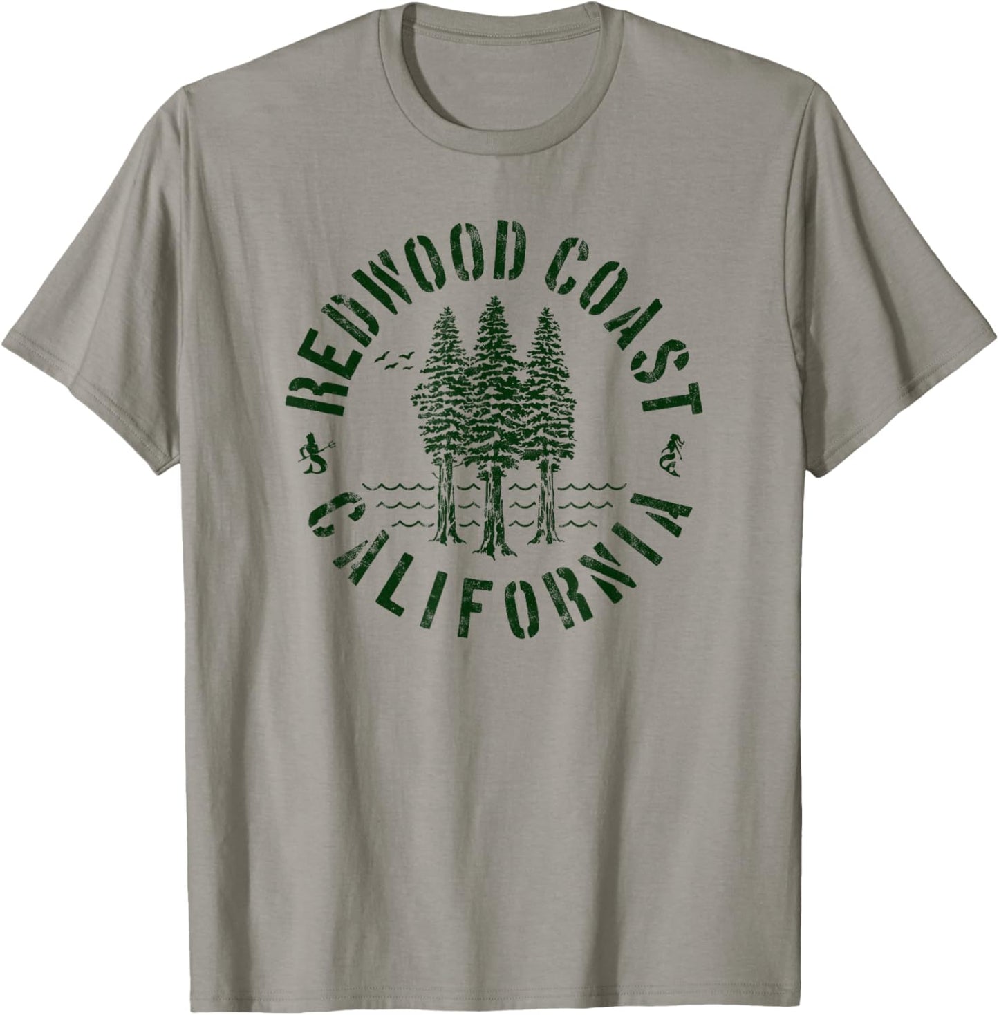 Redwood Coast California Trees Forest Ocean Outdoors Camping T-Shirt - T-Shirt | Sand